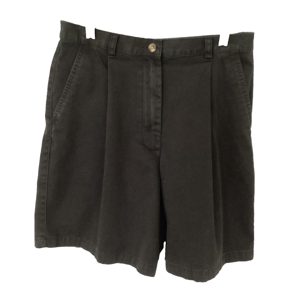 Charter Club Vintage Black Cotton Shorts High Waisted Pleated Size 10